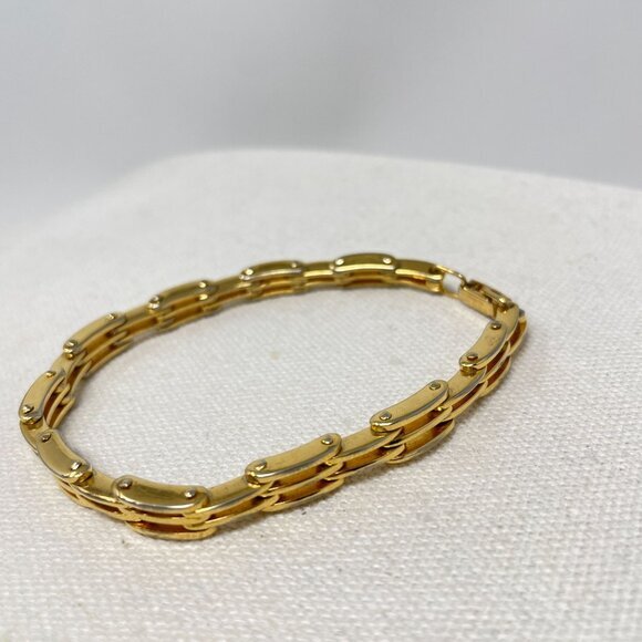 Napier Triple Link‎ Chain Bracelet Gold-Tone Marked Vintage Classic 7.5" - Picture 5 of 11